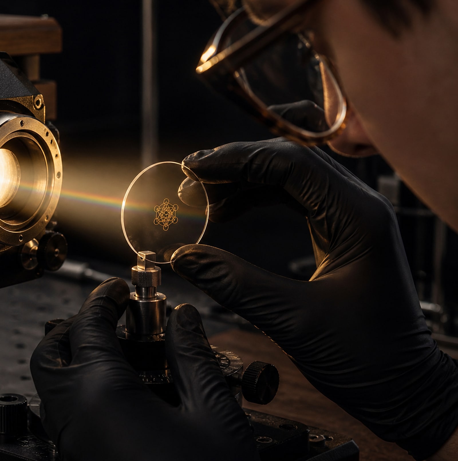 Präzisionsmessung einer transparenten Glasoptik mit Goldstruktur im Labor